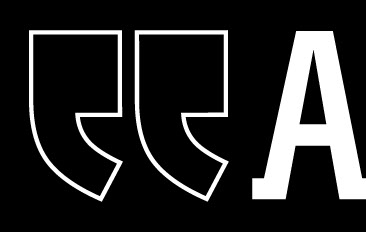Close-up of Arvin Loudermilk logo. Black background with white A and blocky quotation marks.