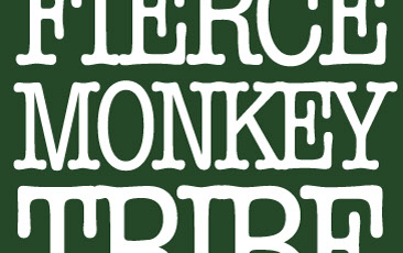 Close-up of Firece Monkey Tribe logo. Green background with rounded serifed white font.